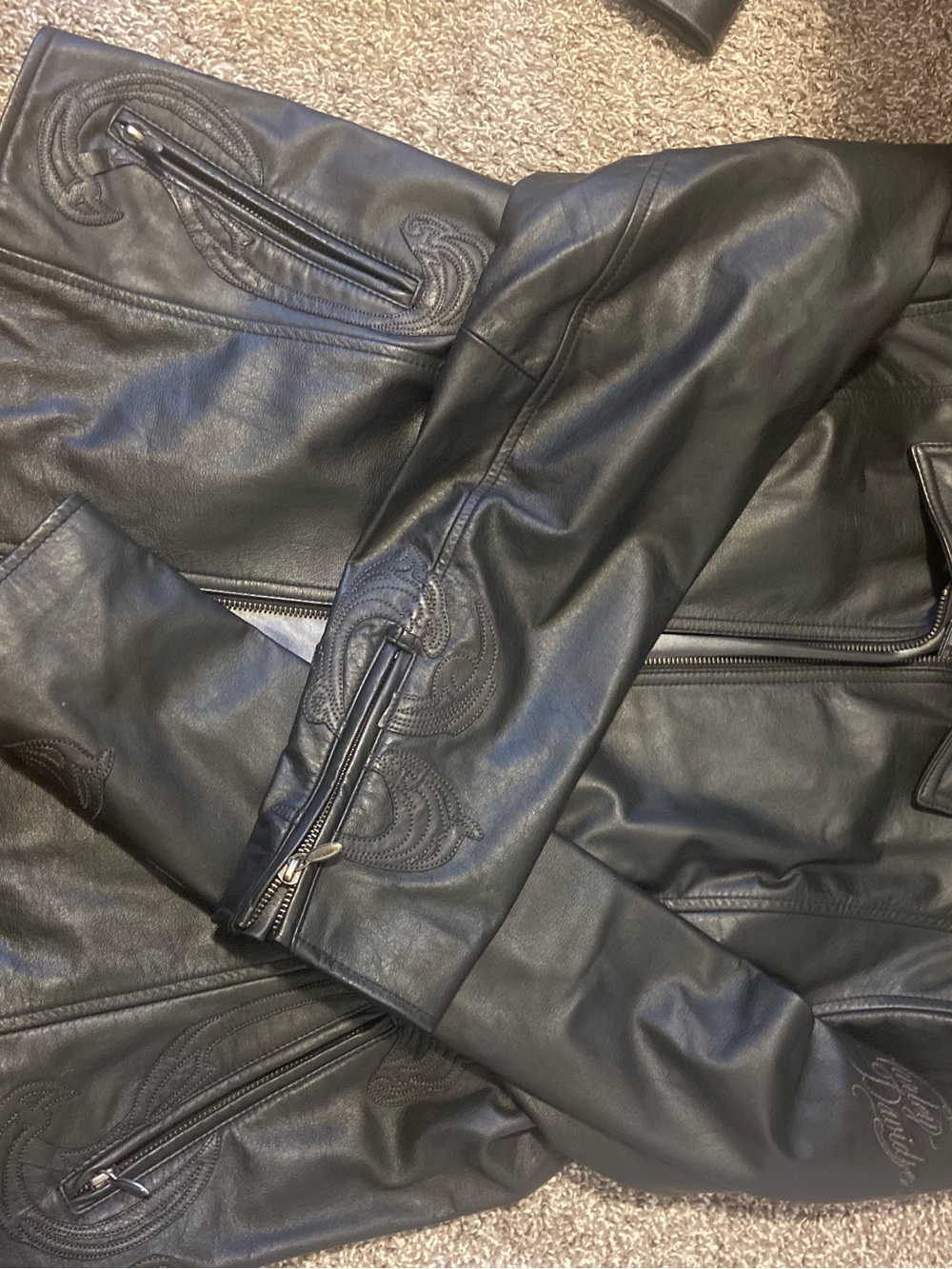 Harley-Davidson Black Leather Jacket with Embroidered Details